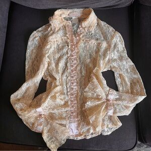 Vintage Cream Lace Button-Up Blouse